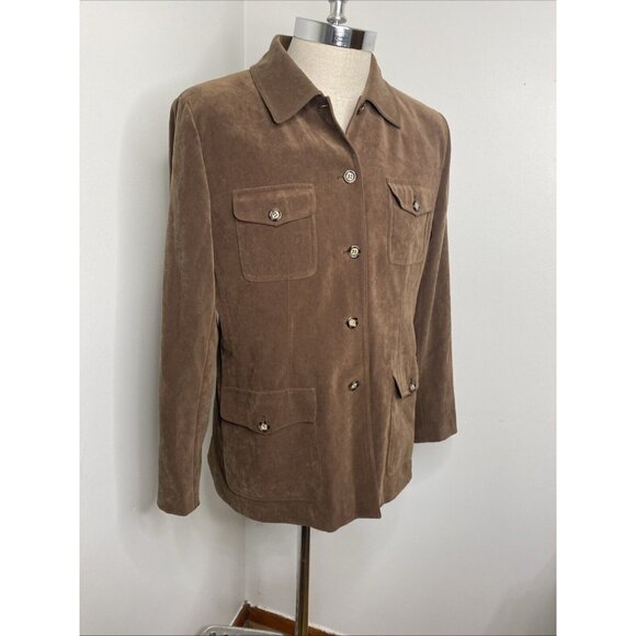 Talbots Brown Ultra Suede Blazer Sz 14 Jacket Lined Button Front Pockets Jacket - Picture 5 of 8